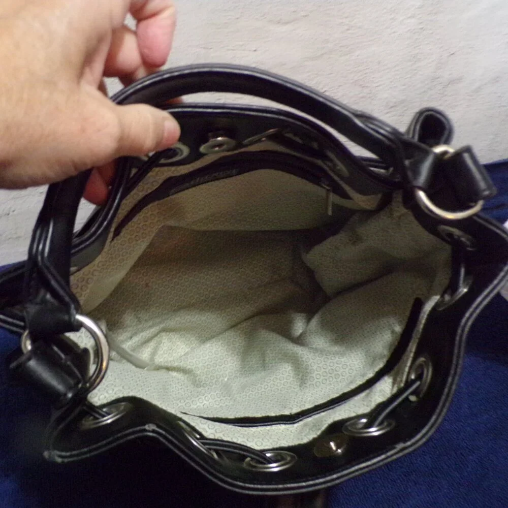 Catherine MaLandrino Hobo 100% Polyester Black Flowers Silver Accents Bag